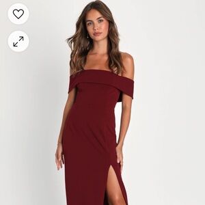 Lulu’s Enchanting Romantic Burgundy Off-the-Shoulder Maxi Dress